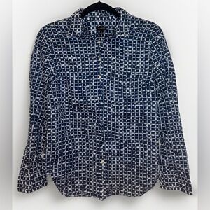 Talbots 100% cotton Blouse Button down dress shirt Geometric Shirt Women’s Small